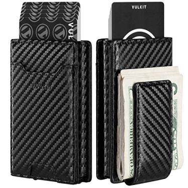 Imagem de VULKIT Carteira com clipe de dinheiro, porta-cartões, proteção RFID, masculina, 2 em 1, porta-cartões de visita para 7 cartões e 15 notas, Cf Preto, M, Casual