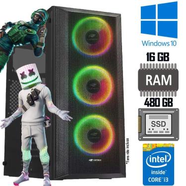 Imagem de Computador Gamer Core i3 - 10100F - Fonte 600w 80 Plus - Memória Ram 16GB -HD SSD 480- Placa de Vídeo  8GB RX580