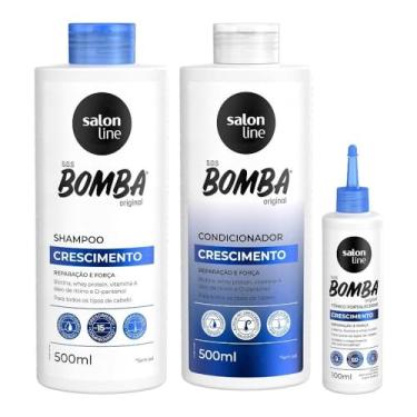 Imagem de Salon Line, SOS Bomba, Kit Shampoo e Condicionador + Tônico Capilar, Crescimento Acelerado, Produtos Não Veganos - Para Todos os Tipos de Cabelos, 100 ml e 500 ml
