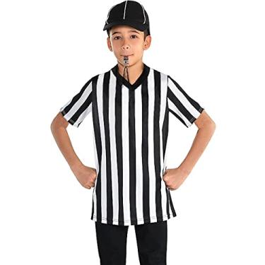 Imagem de Thapower Camisa de árbitro infantil fantasia infantil juvenil listra preta e branca menino meninas uniforme de jérsei para basquete futebol americano hóquei futebol