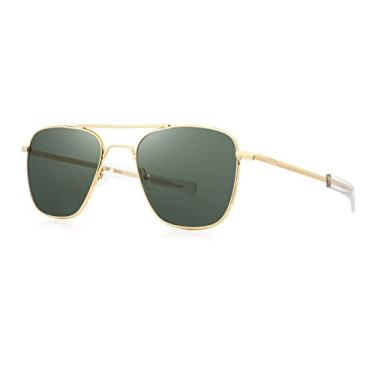 Imagem de FEISEDY Óculos de sol aviador masculino polarizado, armação de piloto militar com hastes baioneta B2623, Lente verde com armação dourada 002, 54mm