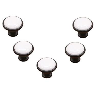 Imagem de Conjunto de 5 puxadores de gaveta de cerâmica de porcelana branca decorativos puxadores de porta antigos - puxadores internos para armário/cômoda de meninas/puxadores de gaveta de armário de