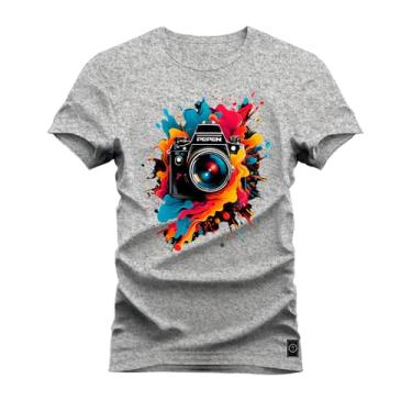 Imagem de Camiseta Premium Malha Confortável Estampada Camera Pepen Cinza GG