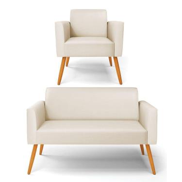 Imagem de Sofá Namoradeira com Poltrona Pés Palito Castanho Marisa Corino Bege D03 - D`Rossi