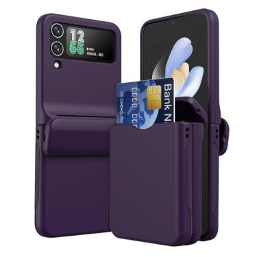 Imagem de HAZARA Capa ultrafina para Samsung Galaxy Z Flip 5, capa de dobradiça automática com compartimento para cartão, capa de telefone de proteção total, roxa