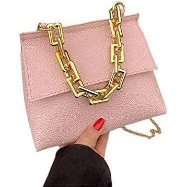 Imagem de Bolsa feminina bolsa pequena bolsa de corrente dourada ombro diagonal mensageiro bolsa crossbody bolsas, textura rosa-lichia, a