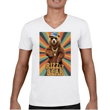 Imagem de Rizzly Bear Camiseta engraçada gola V Charisma Pun Charming Meme Grizzly Flirting Smooth Talker Dating Confidence Tee, Branco, P