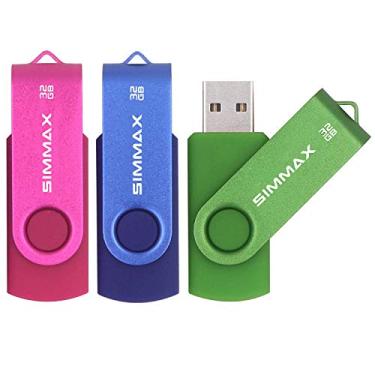 Imagem de SIMMAX 3 unidades de 32 GB Memory Stick USB 2.0 Flash Drives Swivel Thumb Drive Pen Drive (32 GB rosa, azul, verde)
