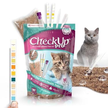 Imagem de CheckUp Pro at Home Wellness Test para gatos | Areia hidrofóbica para coleta de urina e duas tiras de teste de 10 indicadores para pH, proteína urobilinogênica, glicose, bilirrubina, cetona, gravidade