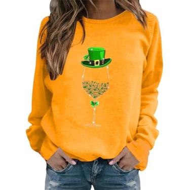 Imagem de Clearance Deals Under 5 Dollars St Patricks Day St. Pattys Raglan Camiseta feminina Irish Shirt Clover manga longa pulôver amarelo 3X-Grande