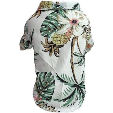 Imagem de Camiseta havaiana Veewon para cães de estimação flor de verão abacaxi para filhotes de pequeno a médio porte (M, branco)