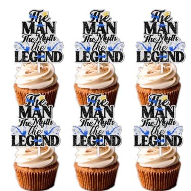 Imagem de 18pcs Black Glitter Men's Smoking Pipe Bow Tie Cupcake Topper The Man The Myth The Legend Theme Decor Supplies Male Daddy Father's Day Happy Birthday Party Decorations set