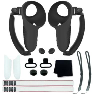 Imagem de Compatível com pacote de acessórios Meta 3 Kit de substituição de tampa de bateria com 1 par de tampa de punhos de controlador com alça articulada ajustável para controlador Meta Quest 3/837
