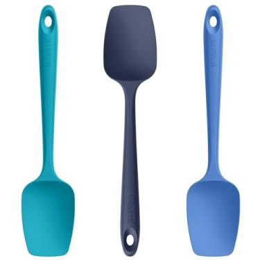 Imagem de U-Taste Conjunto de espátula de colher de silicone: Colher de borracha flexível de grau alimentício resistente ao calor de 480ºF, conjunto de 3 utensílios de cozinha antiaderentes para panela, panela,