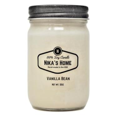 Imagem de Nika's Home Vela de soja Vanilla Bean – Pote de vidro de 340 g – não tóxico – derramado à mão nos EUA, queima longa 50-60 horas, altamente perfumada, totalmente natural, queima limpa