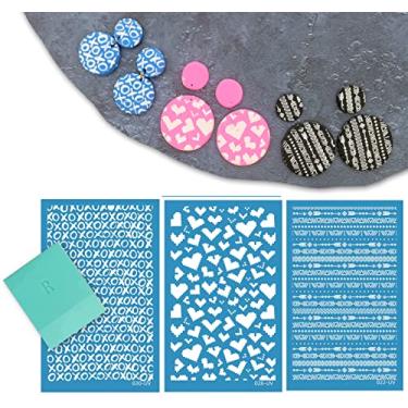 Imagem de Alinacutle Estêncil de serigrafia reutilizável feito à mão para joias, estêncil de argila de polímero, 9,7 x 15,2 cm e rodo