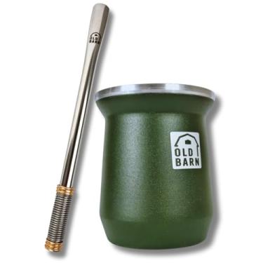 Imagem de Kit De Tereré Cuia Térmica Parede Dupla De Alumínio 300ml Bomba De Inox Polida Mola Externa Old Barn Cor:Verde militar
