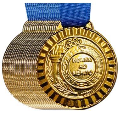 Imagem de Kit 160 Medalhas De 4,4cm Honra Ao Mérito Fita Azul Colégio bronze