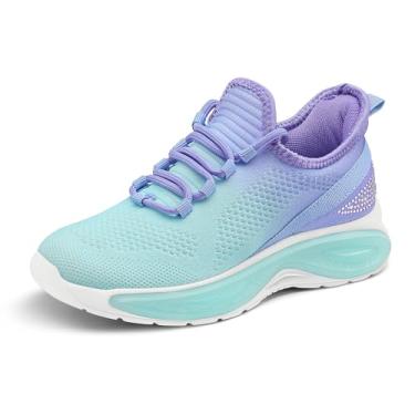 Imagem de RUNSIDE Tênis de corrida para meninas, leve, com cadarço, respirável, para crianças, crianças pequenas e grandes, Azul dégradé, 15