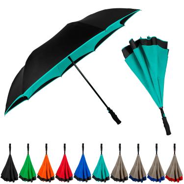 Imagem de Guarda-chuva invertido inversa grande de 122 cm à prova de vento invertido – Dossel de camada dupla leve para viagens para mulheres e homens, fecho reverso portátil, Azul-petróleo, Full Size Inverted