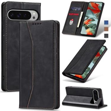 Imagem de Jasonyu Flip Carteira Capa para Google Pixel 9 Pro XL,Capinha Folio Magnética de Couro com Suporte para Cartão,Suporte para Chute - Protetora Durável de TPU à Prova de Choque para Telefone,Preto