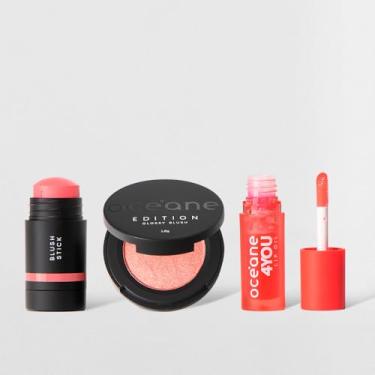 Imagem de OCÊANE Kit Mini Blush em Bastão Rosa Claro Cintilante + Mini Lip Oil (3 Produtos)