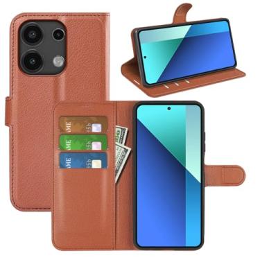 Imagem de Kezaizhe Capa flip para Xiaomi Redmi Note 13 4G carteira de couro PU capa protetora magnética para celular Redmi Note13 4G LTE Folio Book Cover com suporte (marrom)