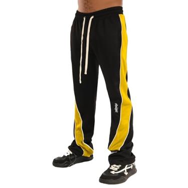 Imagem de SCREENSHOT Calça esportiva masculina Track Pants 3202 Streetwear Premium Stacked Flare Fit Urban Track, S41704-preto/amarelo, XGG