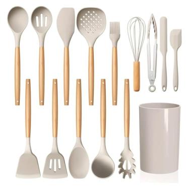 Imagem de LIANYU Conjunto de 15 peças de utensílios de cozinha com suporte, utensílios de cozinha de silicone incluem espátula, espátula, espátula, espátula, espátula, espátula, espátula, espátula, espátula,