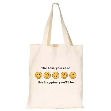 Imagem de Ecobag Estampa Emoji Feliz Estampa DTF Algodao Cru Sem Fecho Alta Qualidade Leve