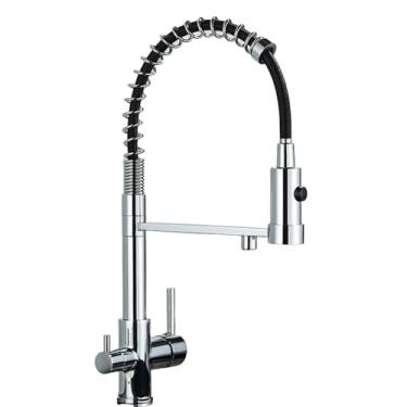 Imagem de Torneira de cozinha preta fosca com filtro, torneira de cozinha de água pura, alça dupla, torneiras misturadoras de cozinha purificadas, cromadas