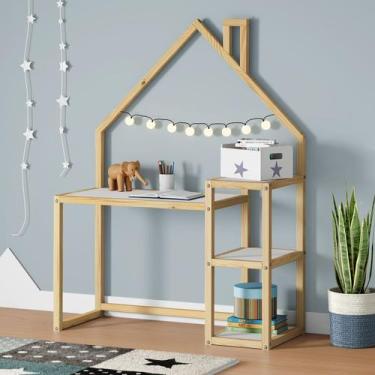 Imagem de Mesinha Infantil Montessori Madeira Escrivaninha Nivia Natural branco 