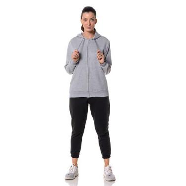Imagem de Blusa Moletom Canguru Feminino Cinza com Zíper - CHIELLA., G, Cinza, F