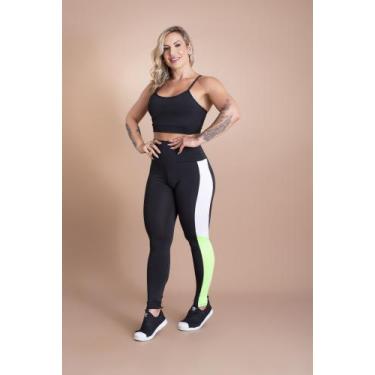 Imagem de Conjunto Fitness Feminino Calça Legging Cintura Alta Detalhe E Top Cro