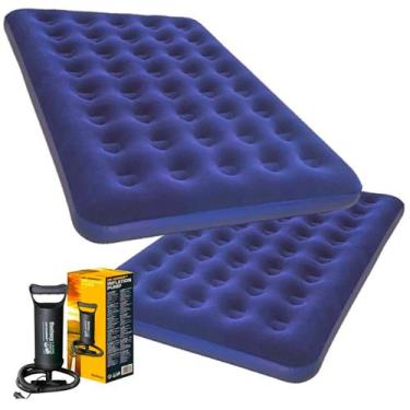 Imagem de Kit 2 Colchões De Casal Inflável 300kg + Reparo + Bomba Ar - Bel, Azul