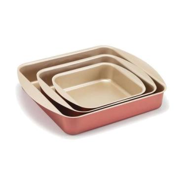 Imagem de Assadeira Tabuleiro Quadrada Aluminio Cereja JG 03 Peças - Marcolar