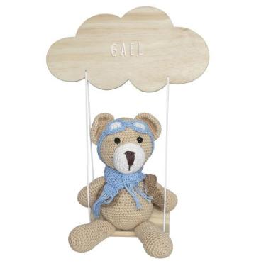 Imagem de Porta Maternidade Nuvem Balança com Ursinho Aviador Quarto Bebê Infant