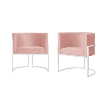 Imagem de Kit 2 Poltronas Decorativa Luana Veludo Rosa Base Branca Ms Decor - Nã