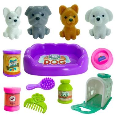 Imagem de Kit Cachorrinho Brinquedo Petshop Menina Animais+ Acessórios - WELLKID