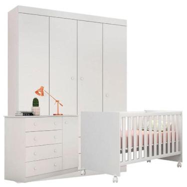 Imagem de Quarto Infantil Flat Mel MDF Guarda Roupa Roupeiro + Cômoda + Berço Mi