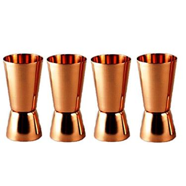 Imagem de PARIJAT HANDICRAFT Conjunto de 4 copos Jigger medidores de cobre puro com dois lados – 60 ml e 30 ml.