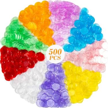 Imagem de Sukh 500pcs Bingo Chips for Bingo Games Colored Bingo Markers Chips Loteria Mexican Bingo Fichas De Bingo Plastic Poker Chips Pokeno Board Game Transparent Math Counters Game Pieces for Classroom