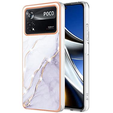 Imagem de Monwutong Capa Slim Fit para Xiaomi Poco X4 Pro 5G, capa moderna com estampa de mármore IMD brilhante para meninas, lente de câmera e capa de proteção de tela para Xiaomi Poco X4 Pro 5G, YBDD branca