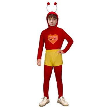 Imagem de Nonnyer Conjunto de fantasia para adultos e crianças, camisa vermelha, shorts, Halloween, cosplay, uniforme, Infantil, M