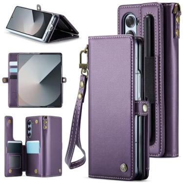 Imagem de Kowauri Capa para Samsung Galaxy Z Fold 6 com suporte para caneta S, capa carteira de couro PU Galaxy Z Fold 6 com alça de pulso com bloqueio de RFID, compartimento para cartão, capa protetora à prova