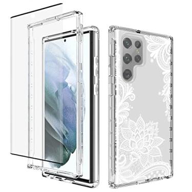 Imagem de Tothedu Capa de celular para Galaxy S22 Ultra 5G SM-S908U com protetor de tela de vidro temperado, linda estampa mandala transparente capa protetora de corpo inteiro para Samsung Galaxy S22 Ultra 5G