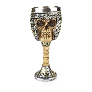 Imagem de yexiuo Taça de vinho de caveira, taça de aço inoxidável, acessórios de bar para bar temático, decorações de mesa para festas e eventos de Halloween (Cavaleiro)
