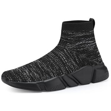 Imagem de Santiro Tênis de corrida masculino de malha respirável sem cadarço tênis leve atlético sapatos esportivos casuais, Cano alto, preto, cinza, 10