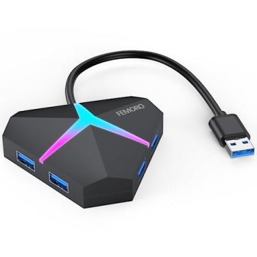 Imagem de FEMORO Hub USB 3.0, 4 portas USB 3.0, expansor divisor alimentado por hub, multiporta USB extra, adaptador de carregamento e transferência de dados de alta velocidade para laptop, PC, MacBook, Mac Pro, mouse Keyborad HDD
