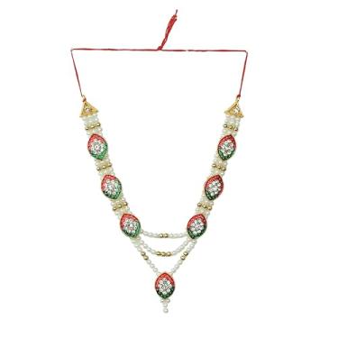 Imagem de Conjunto de contas decorativas Moti Mala para Laxmi Ganesh Devi Maa Radha Krishna Puja Deusa Haar Sringar Conjunto de joias de Deidades para Estátua de Deus tradicional do Festival de Diwali (Tamanho: